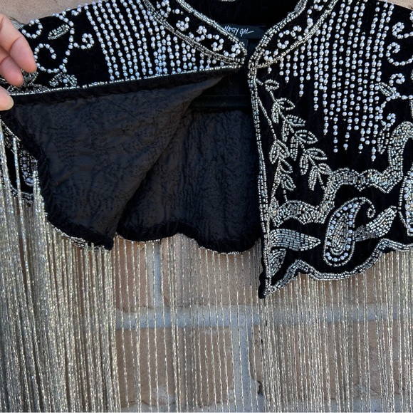 Nasty Gal Women's Front Closure Long Tassel Beaded Cape Silver Size 10 - Picture 4 of 7